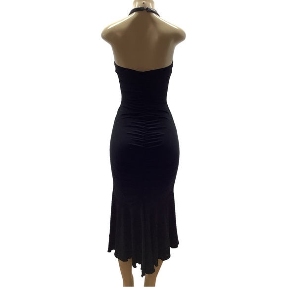 Roberta Size Small VINTAGE 1990s Black Rhinestone Ruched Formal Dress. - Picture 6 of 9